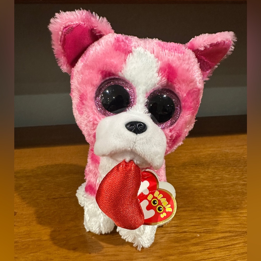 Ty Beanie Boo “Romeo” the Pink Dog Holding Heart, Jan 3rd.